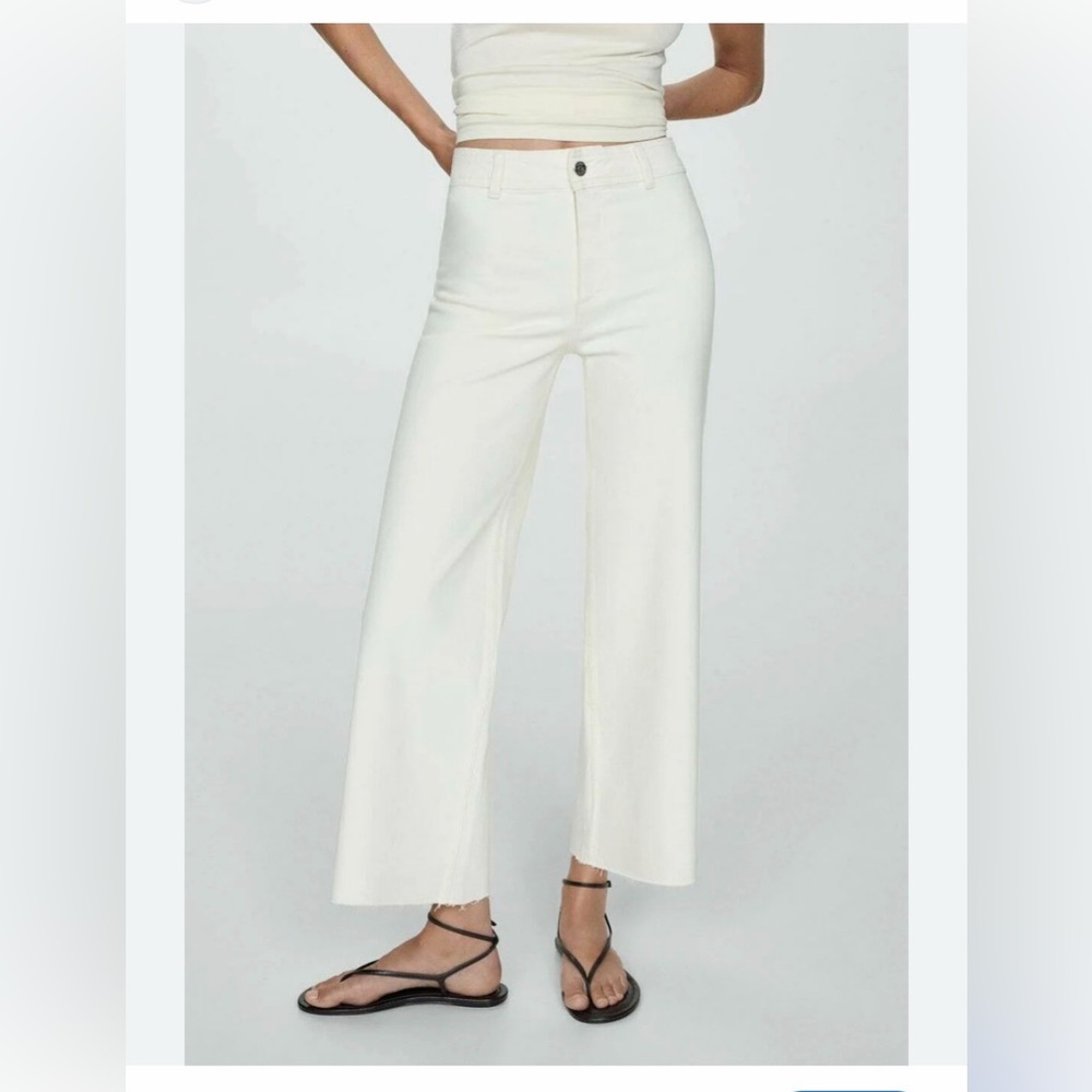 Mango Cream Frayed Hem Cropped Jeans